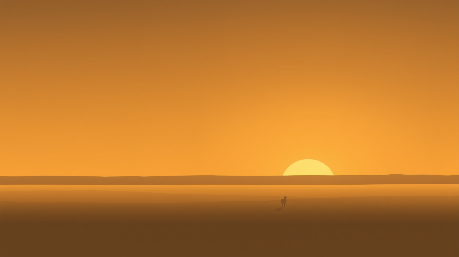 Minimalist illustration of the sun rising over a flat plains horizon